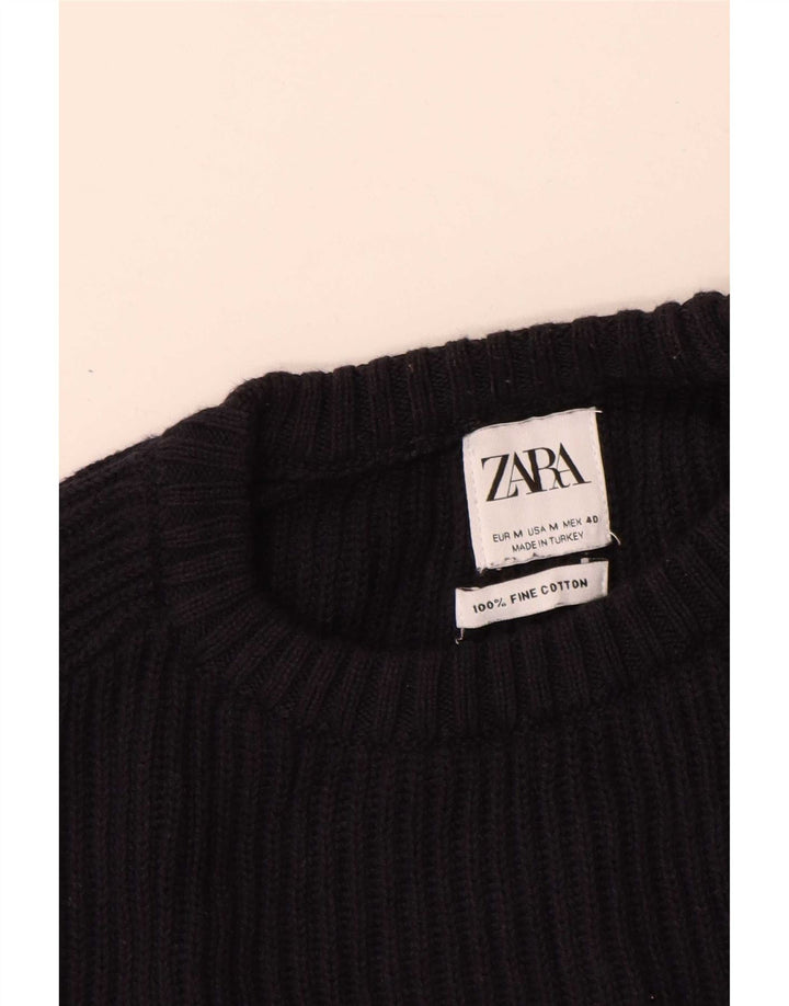 Zara Suéter masculino com gola redonda e algodão azul marinho médio