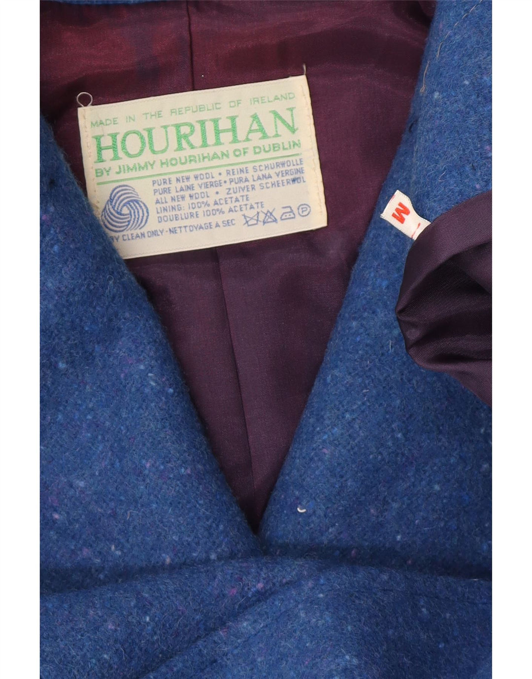 Casaco feminino Jimmy Hourihan UK 14 lã nova manchada azul médio