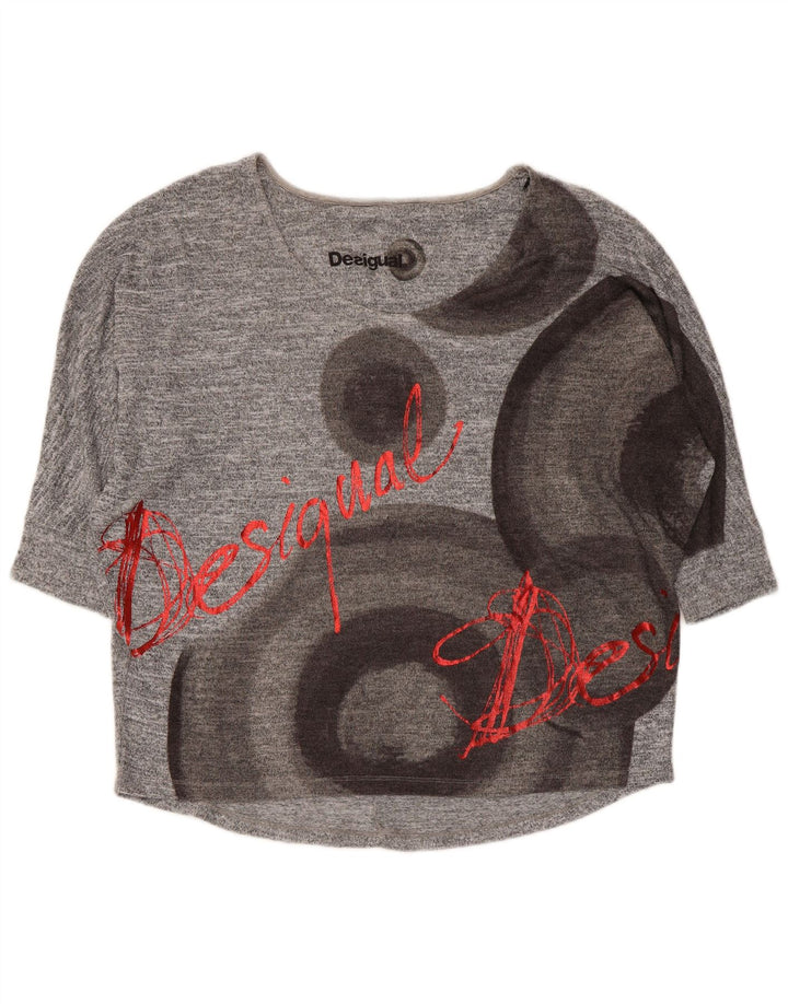 Desigual Top gráfico feminino manga 3/4 Reino Unido 14 cinza médio geométrico