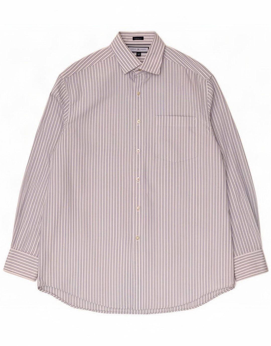 Tommy Hilfiger Camisa masculina regular fit algodão listrado azul médio