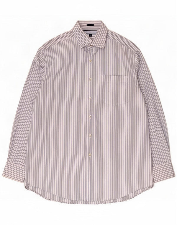 Tommy Hilfiger Camisa masculina regular fit algodão listrado azul médio