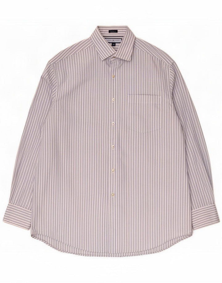 Tommy Hilfiger Camisa masculina regular fit algodão listrado azul médio