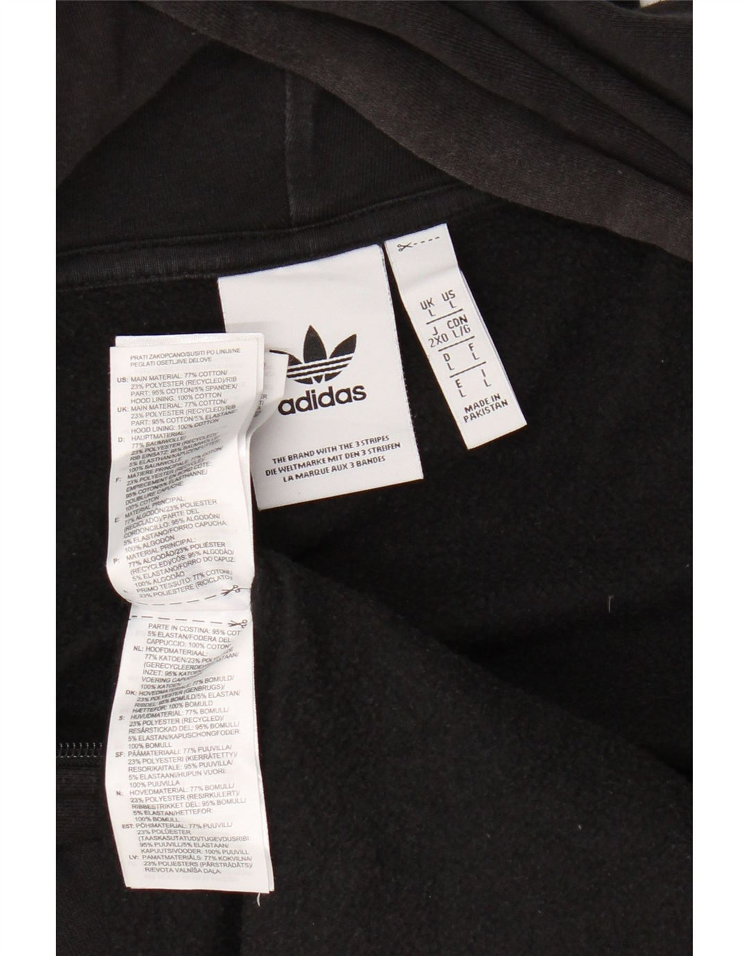ADIDAS Mens Zip Hoodie Suéter Grande Algodão Preto