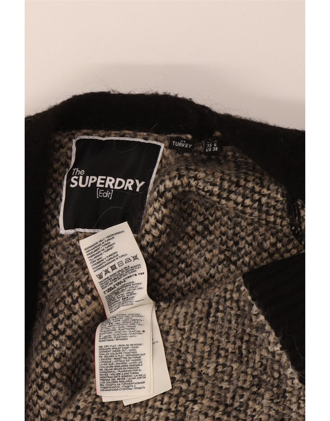 Superdry Suéter feminino oversized longline cardigã Reino Unido 10 pequeno preto