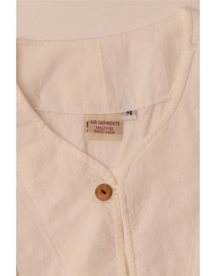 Pulôver masculino vintage feito à mão de manga curta médio branco geométrico