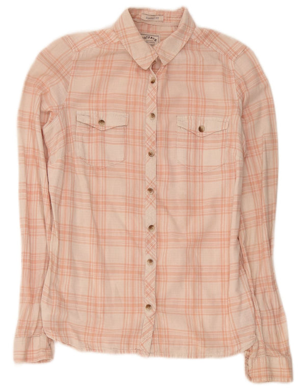 Camisa feminina Fat Face Classic Fit Reino Unido 10 algodão xadrez rosa pequeno