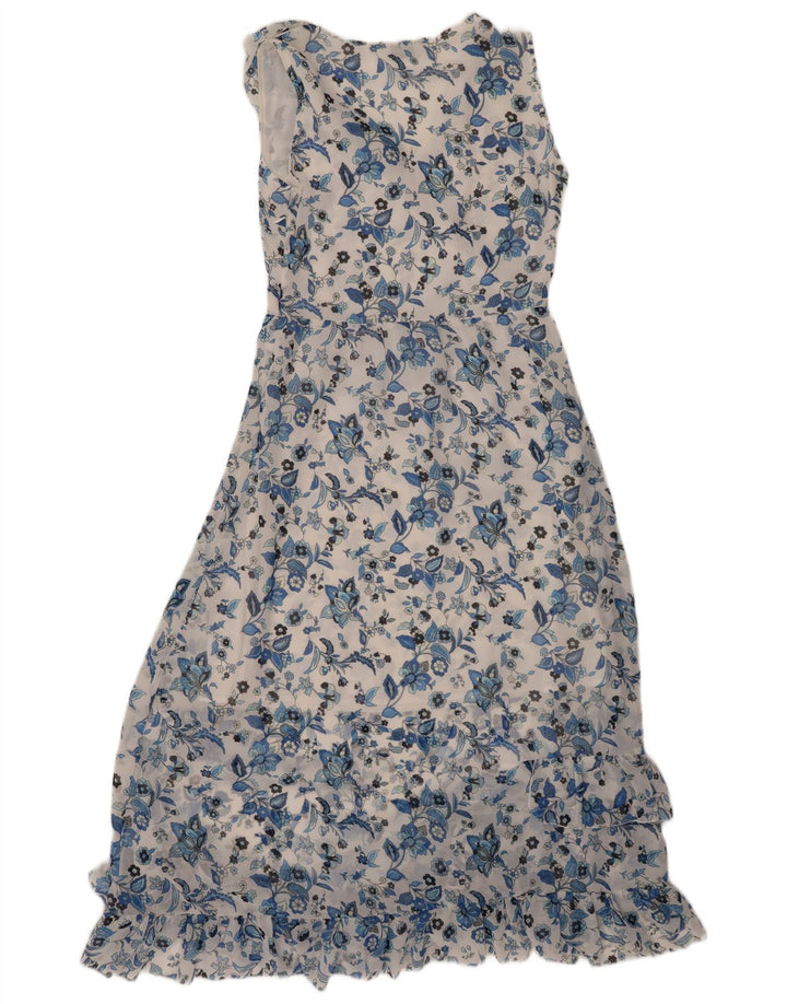 LIU JO Vestido maxi feminino com babados sem mangas IT 40 pequeno floral branco