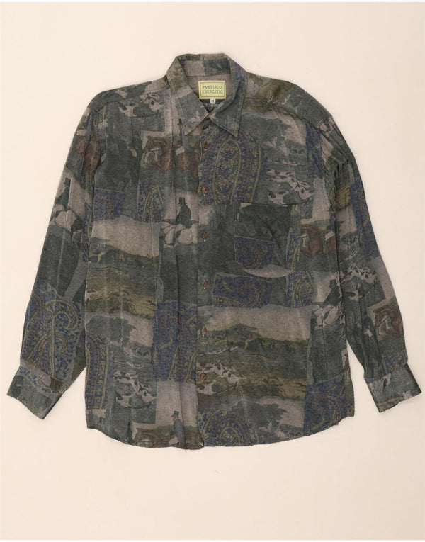 Camisa masculina vintage com padrão abstrato média rayon multicolorido