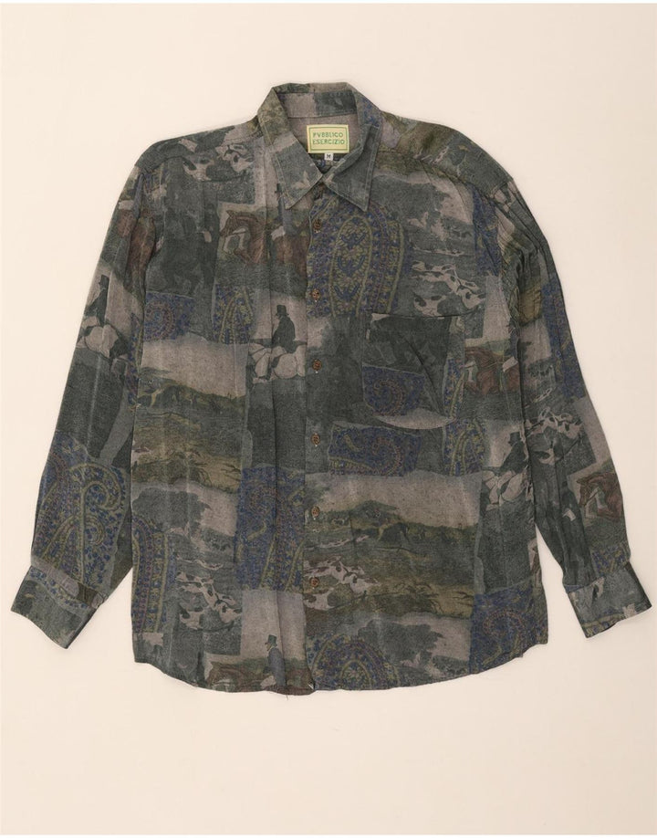 Camisa masculina vintage com padrão abstrato média rayon multicolorido