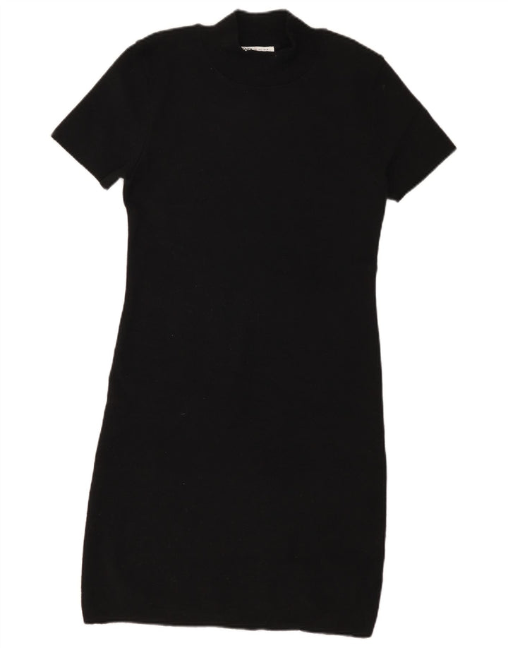 Vestido camiseta feminino Zara Reino Unido 14 grande poliéster preto