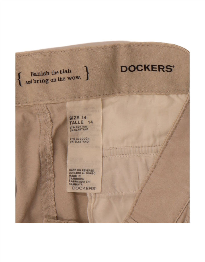Calça capri feminina DOCKERS reta US 14 XL W36 L18 algodão bege