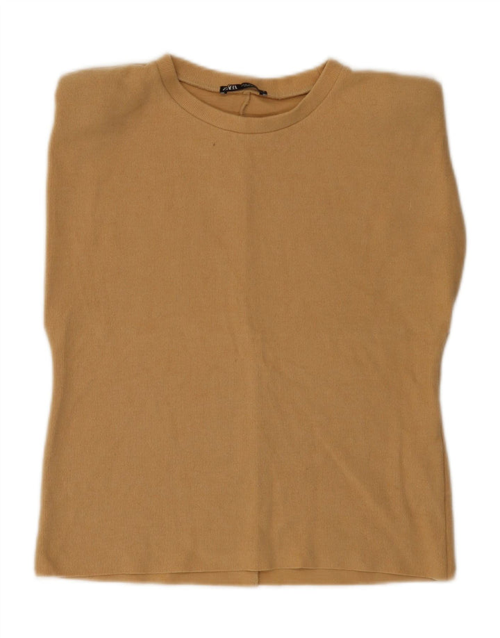 Colete feminino Zara UK 10 pequeno algodão bege