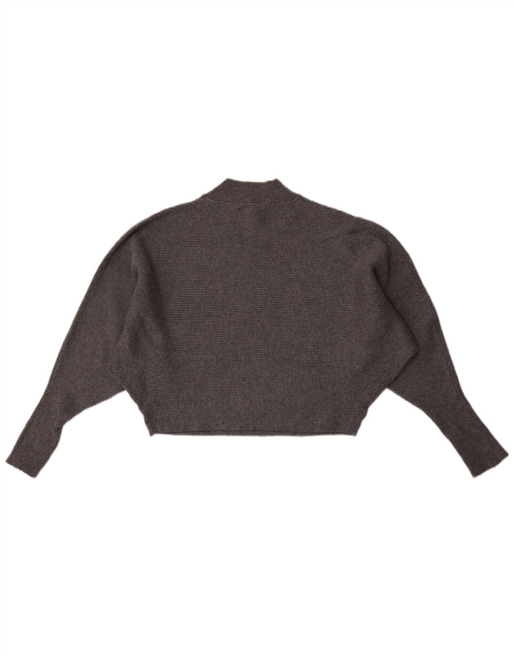 Suéter feminino Zara Batwing Crop com gola tartaruga Reino Unido 14 cinza médio
