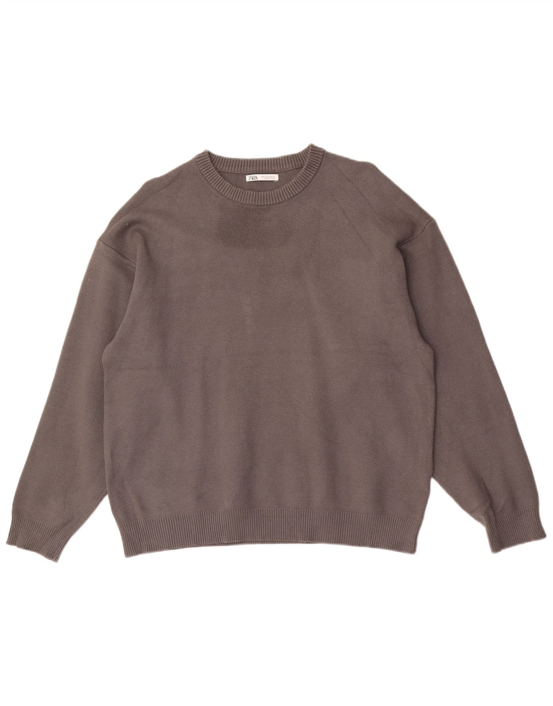 Suéter masculino ZARA com gola redonda, grande viscose cinza