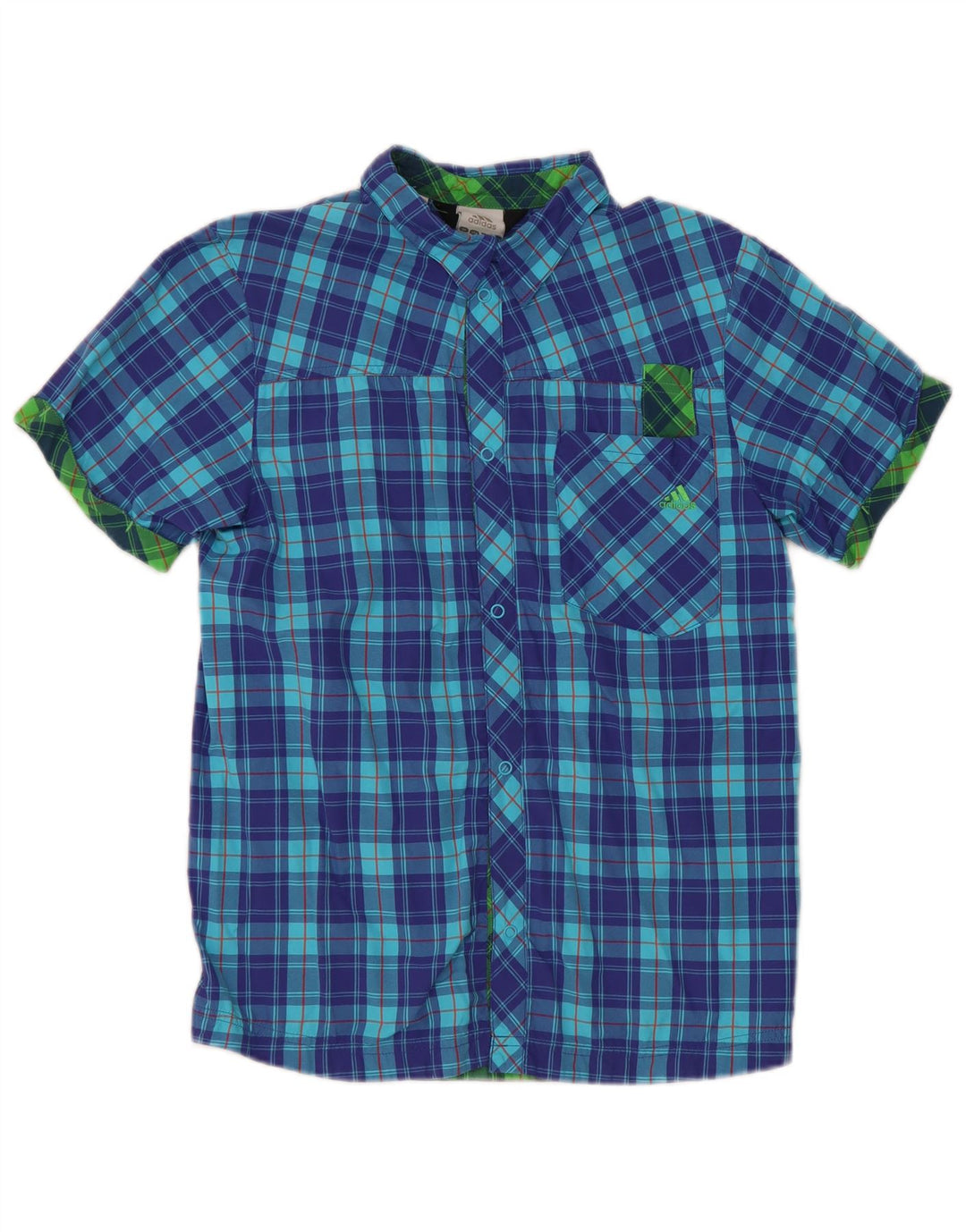 Camisa Adidas Menino Manga Curta 13-14 Anos Azul Xadrez Nylon