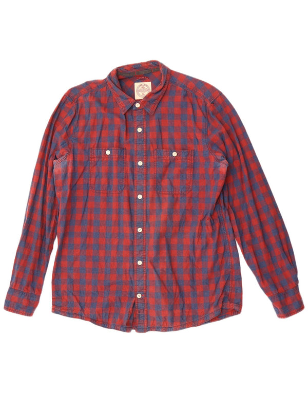 Camisa masculina Fat Face grande algodão xadrez vermelho