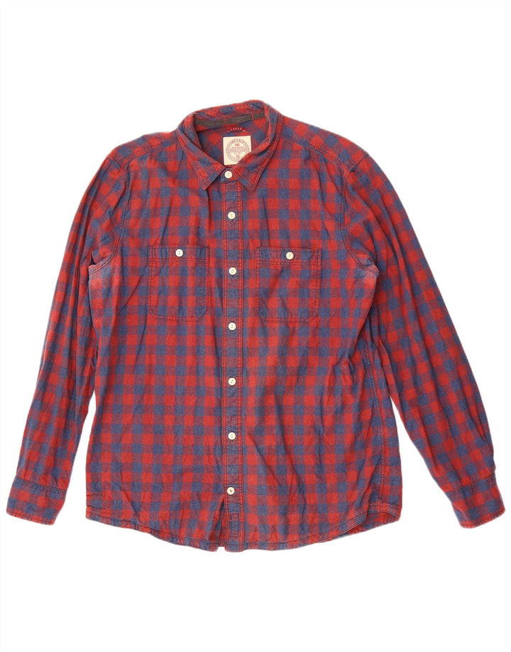 Camisa masculina Fat Face grande algodão xadrez vermelho