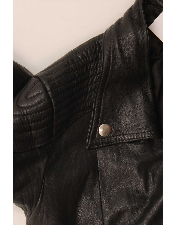 Jaqueta vintage feminina de couro para motociclista UK 4 XS preta