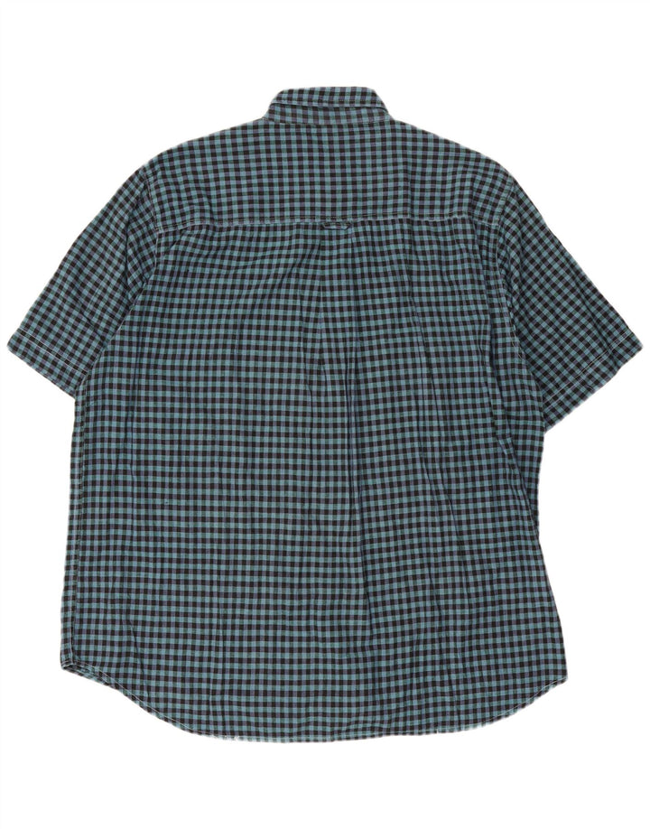 Camisa masculina vintage de manga curta longa grande algodão guingão azul