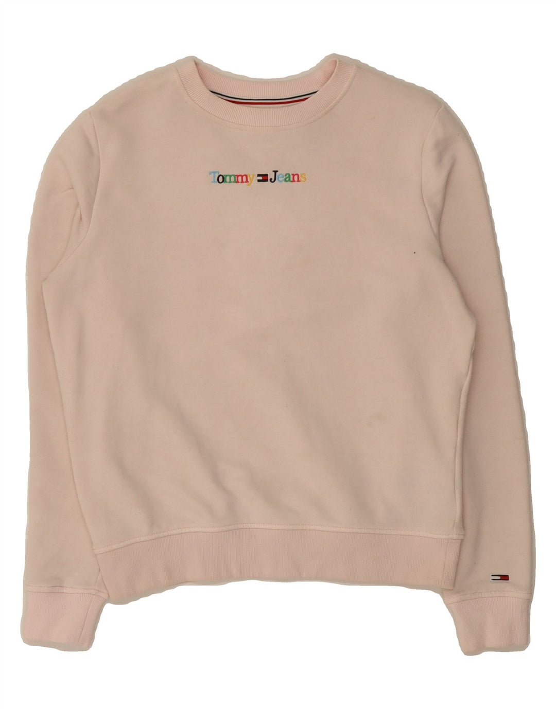 TOMMY HILFIGER Womens Oversized Graphic Sweatshirt Jumper UK 6 XS Pink Vintage Tommy Hilfiger and Second-Hand Tommy Hilfiger from Messina Hembry 