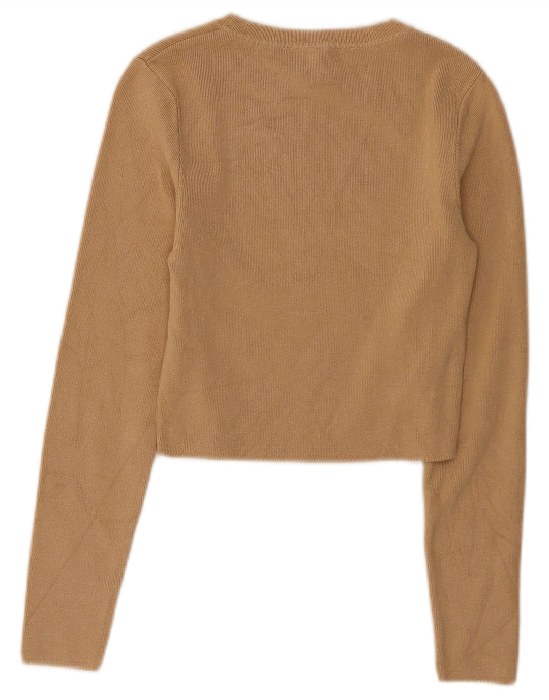 Zara Suéter feminino cropped com gola canoa Reino Unido 12 viscose bege médio