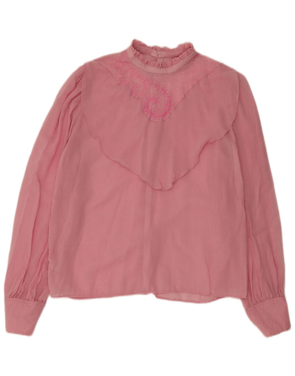 Blusa feminina vintage de manga comprida UK 14 lã rosa médio