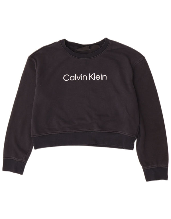 Calvin Klein moletom feminino com corte gráfico jumper UK 14 médio azul marinho