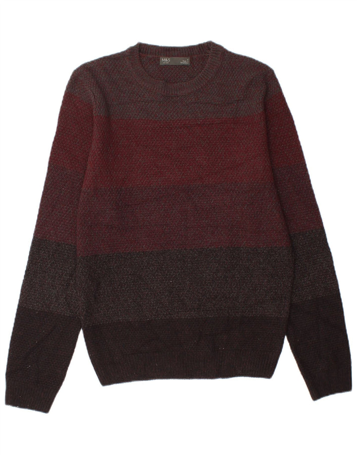 Suéter masculino Marks & Spencer com gola redonda, pequeno listrado multicolorido