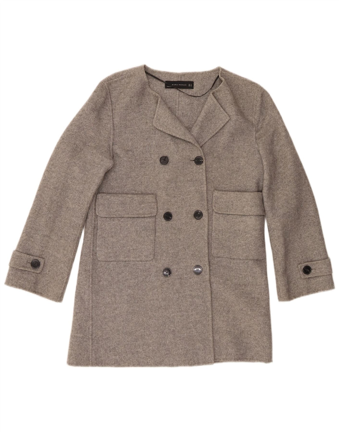 Casaco feminino Zara com peito duplo Reino Unido 14 lã cinza médio