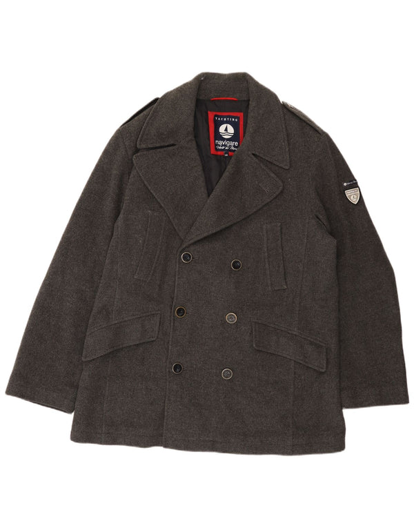 Navigare Mens Pea Coat UK 44 2XL Lã Cinza