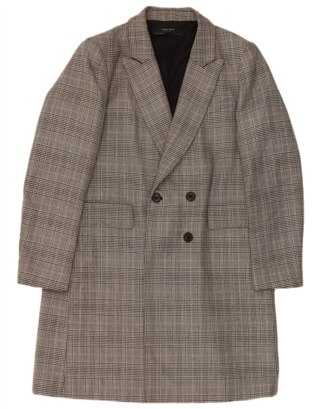 Casaco feminino Zara com peito duplo UK 16 grande poliéster xadrez cinza