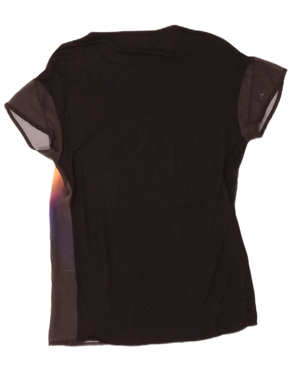 Camiseta feminina com estampa grande Zara UK 10 pequena preta tie-dye