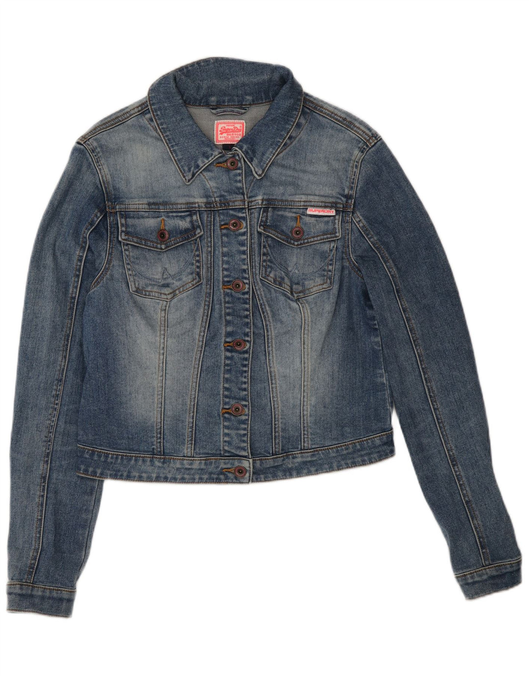 Jaqueta jeans feminina Superdry UK 14 grande algodão azul