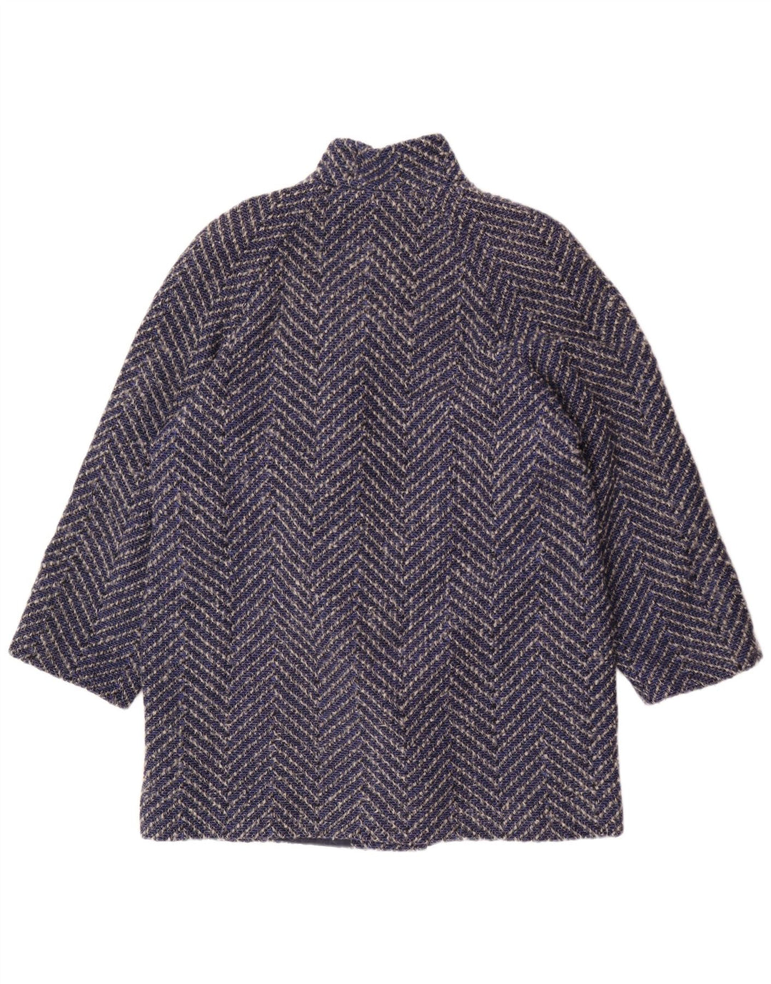 Casaco feminino vintage com peito duplo Reino Unido 14 grande lã Chevron azul marinho