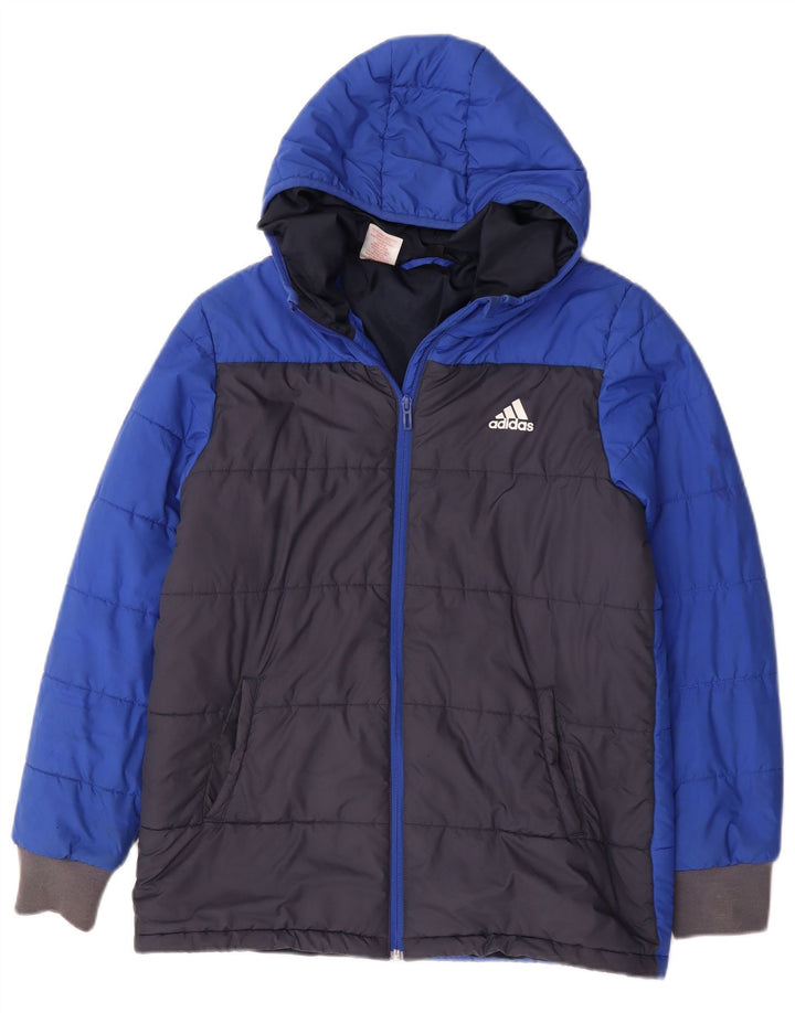 Jaqueta acolchoada com capuz Adidas meninos 13-14 anos azul colorblock poliéster