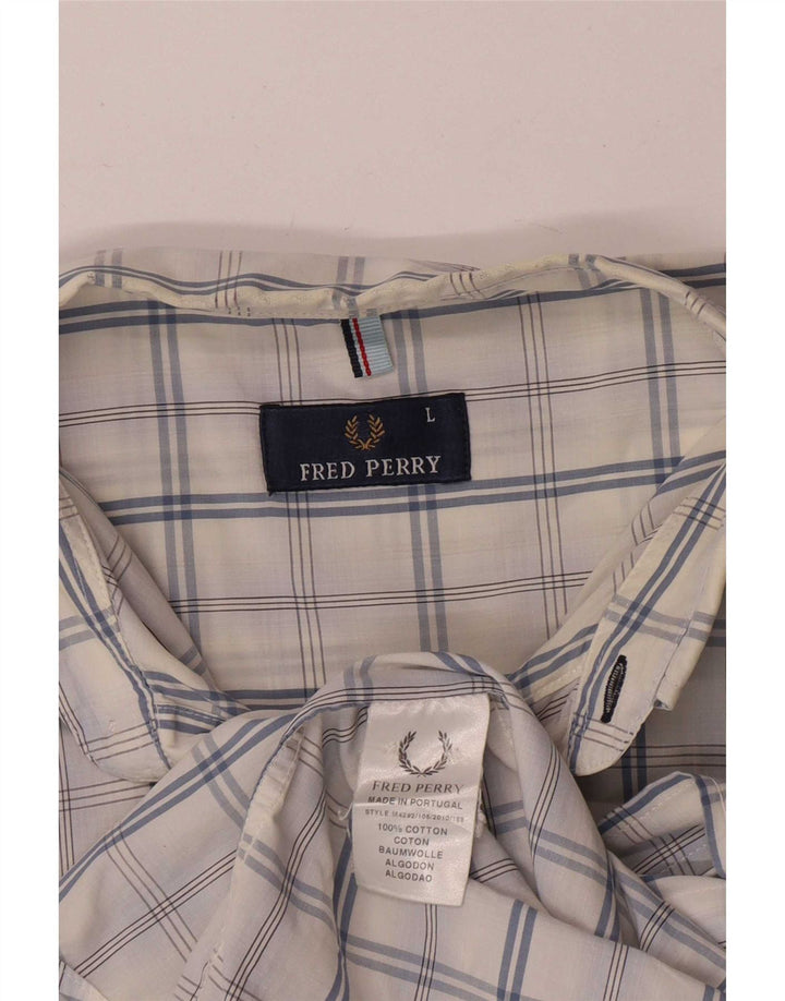 Camisa masculina de manga curta Fred Perry grande algodão xadrez branco