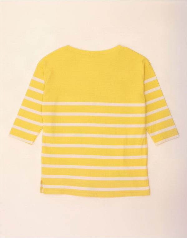 Top feminino Marks & Spencer manga 3/4 Reino Unido 16 grande algodão listrado amarelo