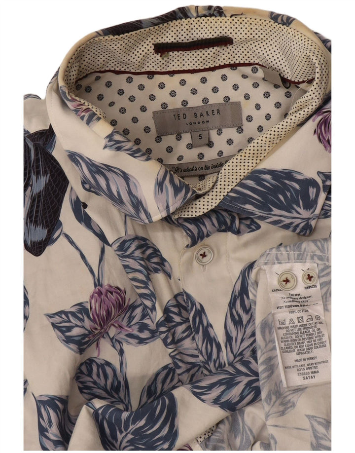 Camisa masculina Ted Baker tamanho 5 XL algodão floral branco