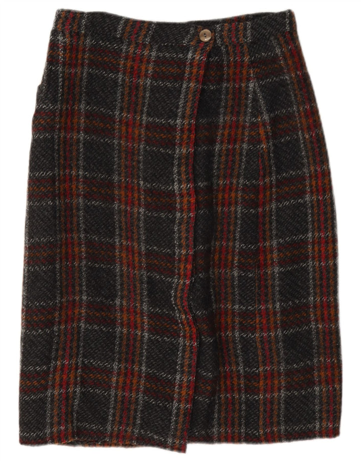 Saia feminina vintage de malha W26 pequena xadrez preta