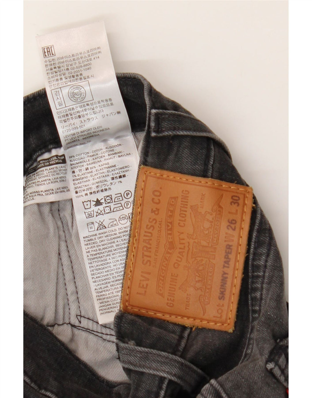 LEVI'S Jeans Skinny Tapered Masculino W26 L30 Algodão Cinza