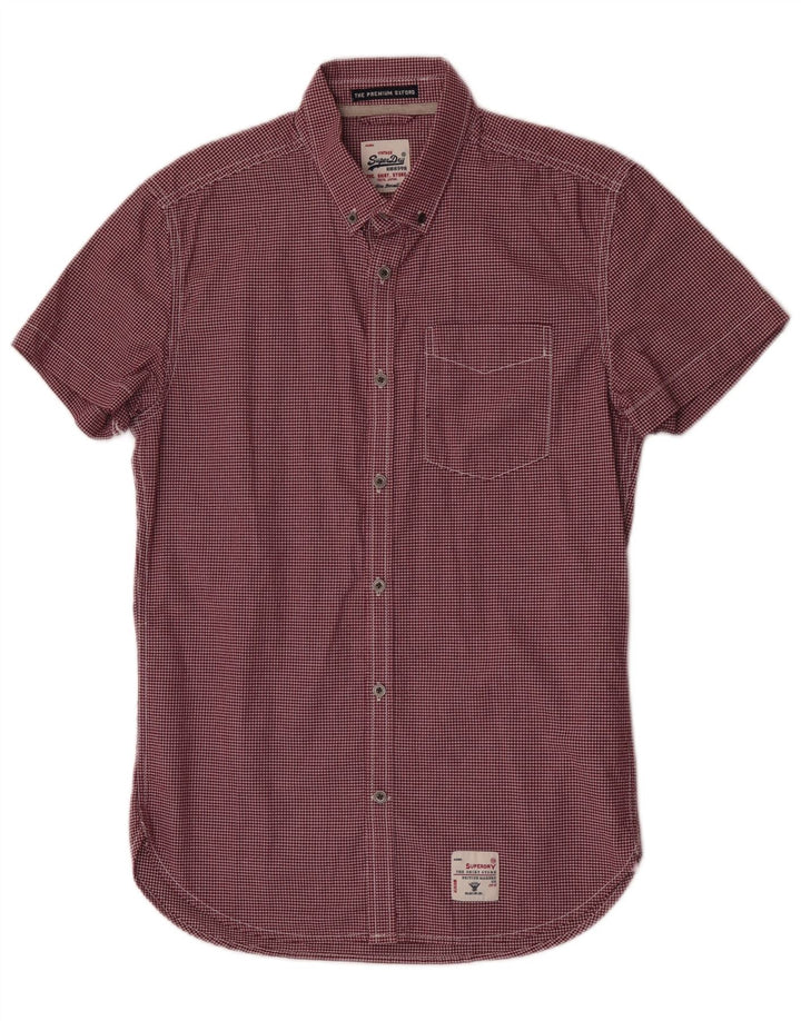 Camisa masculina Superdry de manga curta pequena Borgonha algodão guingão