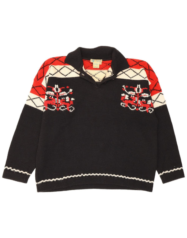 Suéter feminino vintage com gola polo IT 40 pequeno preto geométrico