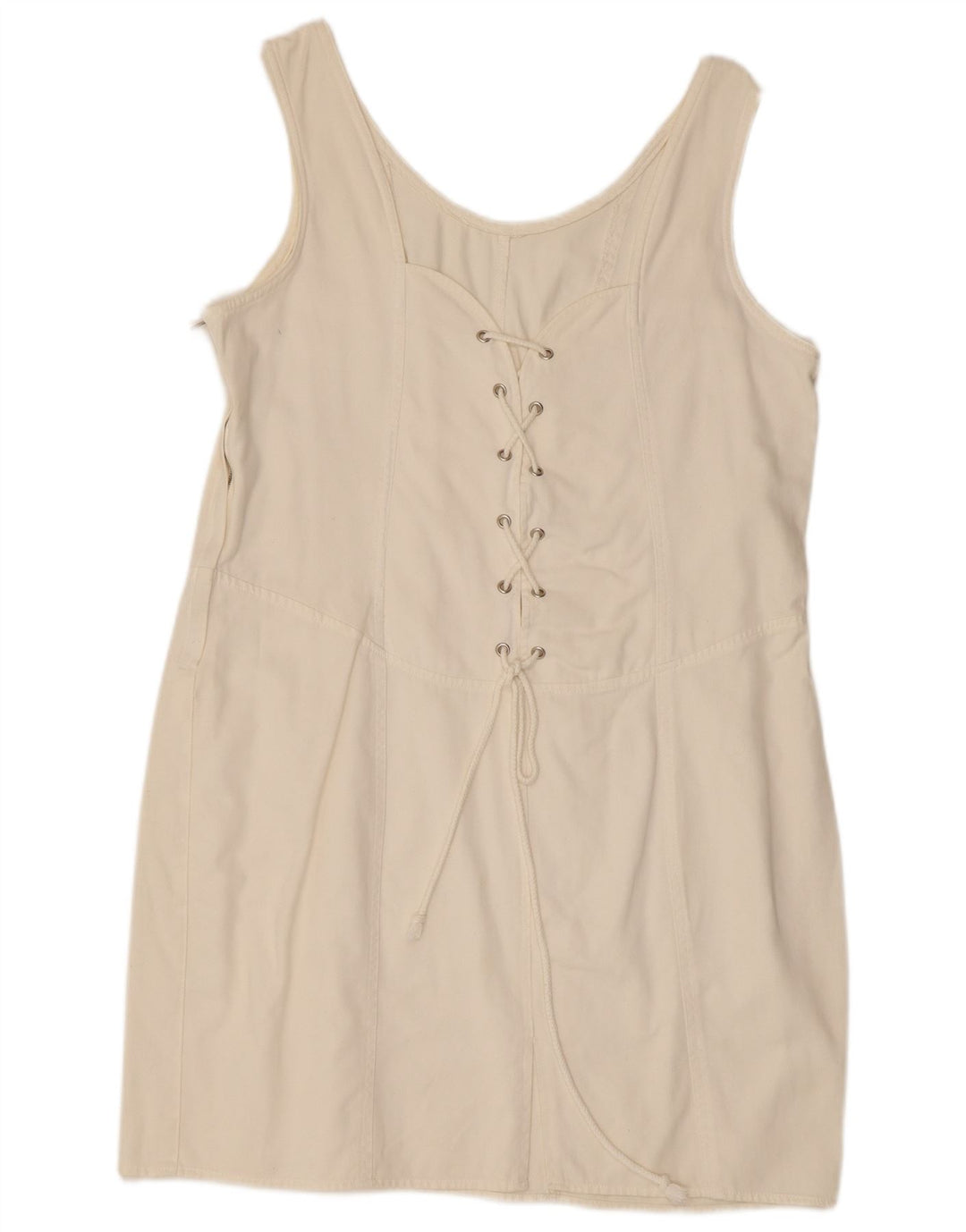 Vestido jeans feminino vintage sem mangas UK 12 médio branco