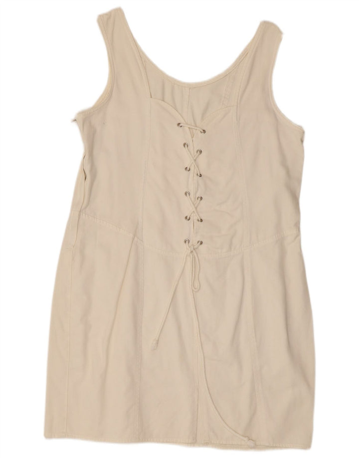 Vestido jeans feminino vintage sem mangas UK 12 médio branco