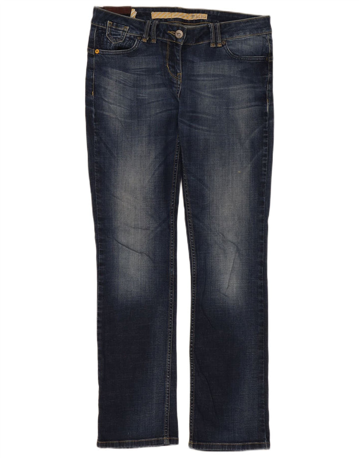 Calça jeans reta regular feminina Fat Face UK 12 médio W34 L32 algodão azul