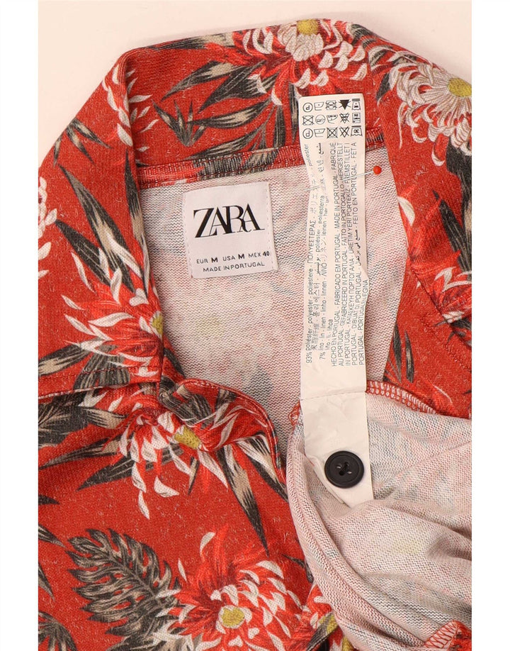 Camisa masculina de manga curta Zara poliéster floral vermelho médio
