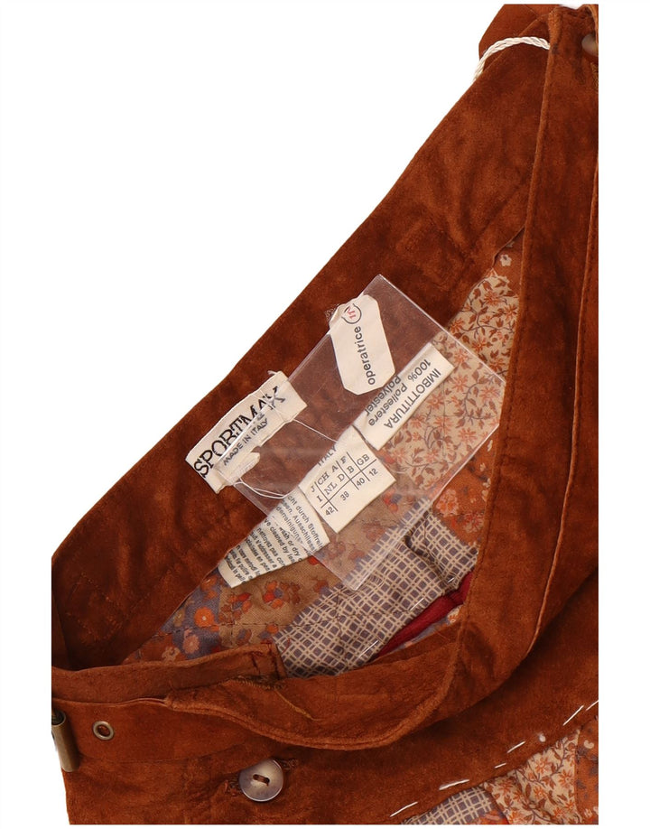Saia larga feminina Sportmax UK 12 médio W24 marrom patchwork poliéster