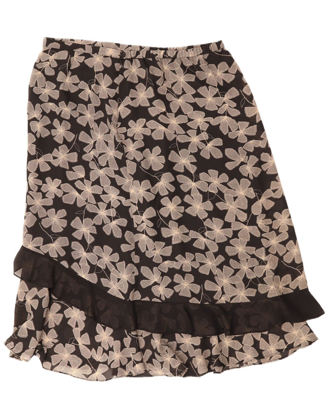 Saia reta Reino Unido 22 3XL W40 das mulheres do vintage poliéster floral preto