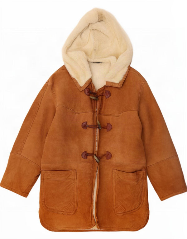Casaco feminino vintage com capuz e shearling IT 44 marrom médio