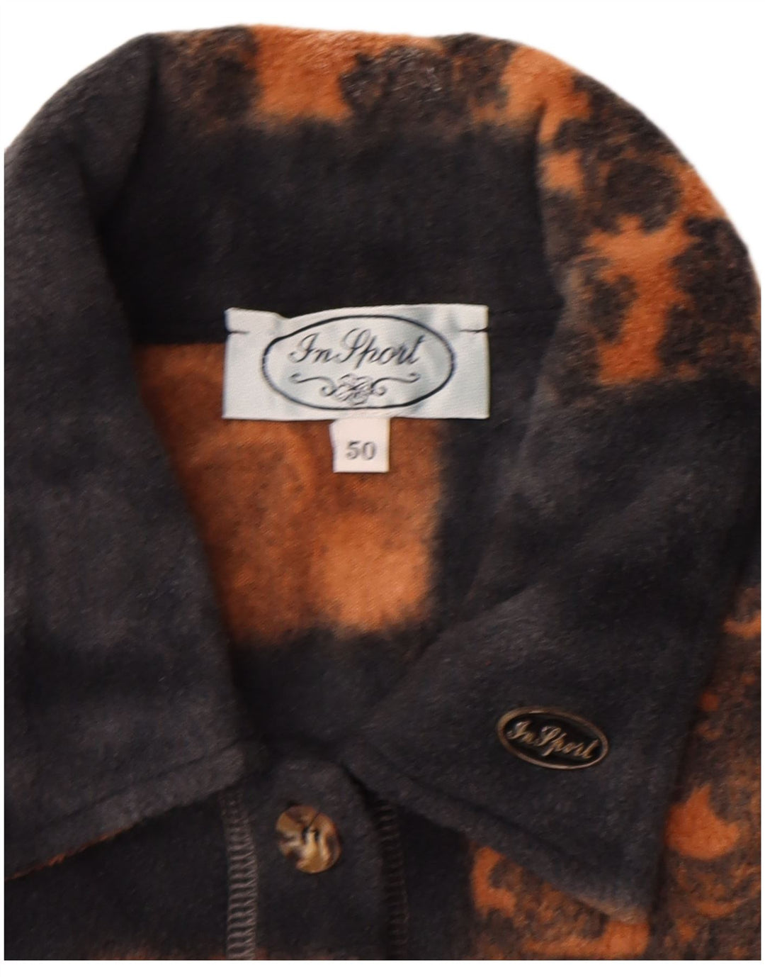 Camisa de lã feminina VINTAGE IT 50 XL azul marinho patchwork poliéster